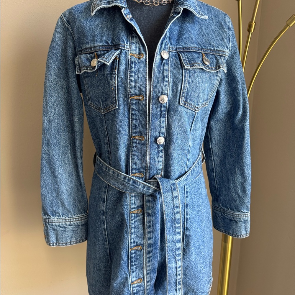 Zara Blue Denim Jean Jacket Dress with Belt
